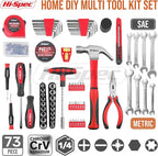 Hi-Spec 73pc Home and Garage Tool Kit Set. Essential Household and Auto Repair Tools. Includes Pliers, Sockets, Wrenches and a Hex Key Set in a Toolbox Carry Case