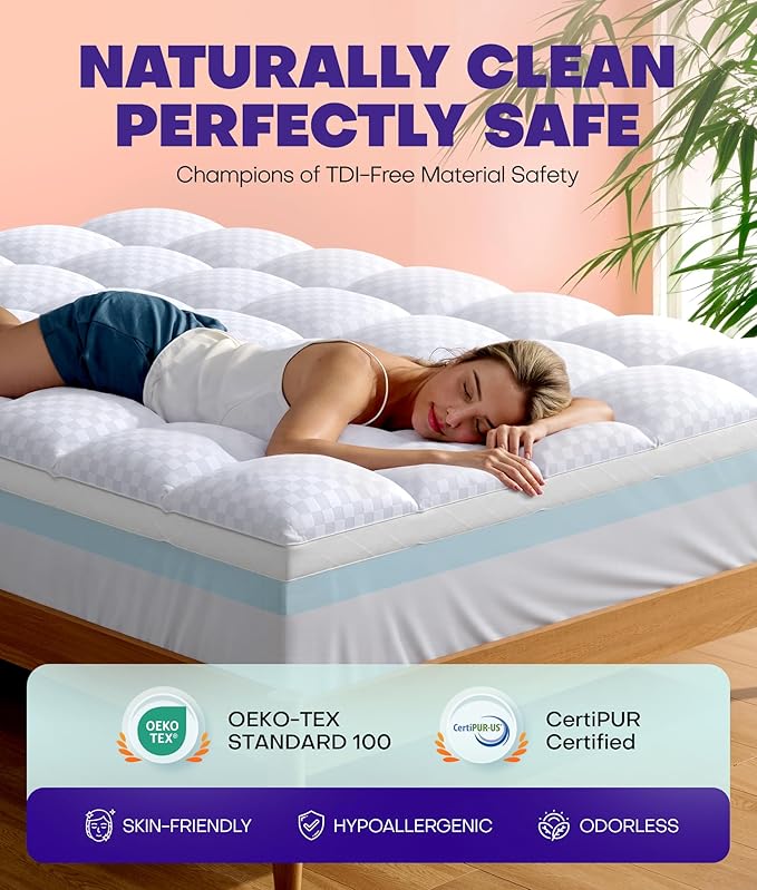 Dual Layer 4 Inch Memory Foam Mattress Topper for Pressure Relief with 4X Support, 2" Pillow Top Twin Mattress Topper 50% Viscose Made from Bamboo Plus 2" Cooling Gel Memory Foam Comfort Mattress Pad