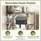 Huuger 4-Tier Bakers Rack with Reversible Power Outlet, 23.6 Inch Microwave Stand, Kitchen Coffee Bar, with Top Shelf, 6 S Hooks, Grey