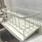 Stainless Steel Kitchen Sink Caddy, Sponge Holder Self Drain Soap Dish with Detachable Dishcloth Rack for Kitchen Countertop Organizer, White