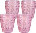 abrwyy 4Pcs Pink Glassware, Drinking Beverage Glass Cup, Vintage Drinking Glasses, Colored Glassware Set for Party Wedding Home Office Gift