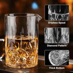 Cocktail Mixing Glass, 18.5oz Crystal Mixing Glass, Thick Bottom Bar Stiring Glasses, Bartender Mixing Jug for Manhattan, Martini, Whiskey