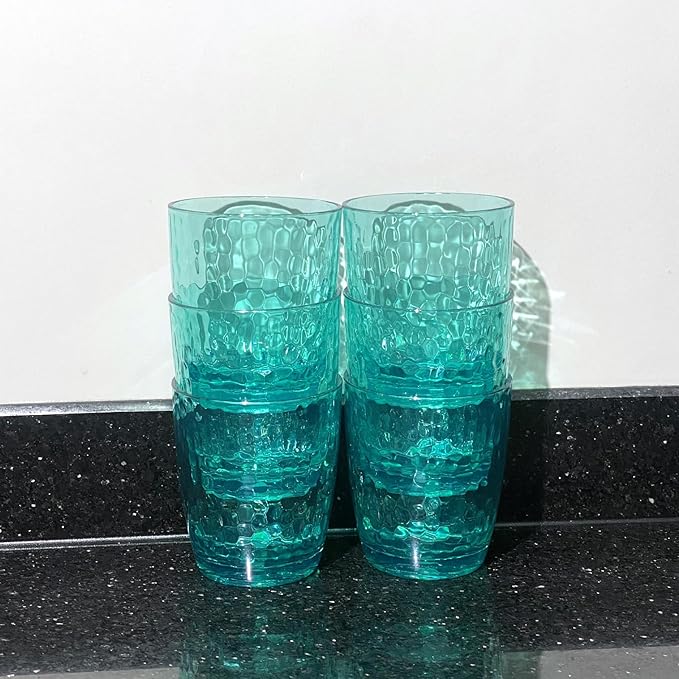 Set of 6 Hammered Style 15-ounce/430ml Acrylic Glasses Plastic Tumbler,BPA Free,Dishwasher Safe (Teal)