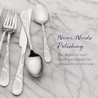 Pfaltzgraff Garland Frost Silverware Set 53-Piece, 18/0 Stainless Steel Flatware Set Service for 8 with Hostess Serving Utensils, Dishwasher Safe Cutlery Set