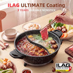 TWIN™ Electric Hot Pot with Divider | EvenHeat Cast Aluminum Non-Stick Pot for No-Spot Cooking | 1500W Fast Heating | Dual-Flavor Shabu Shabu Pot for | 1-Yr Warranty | Granite Black