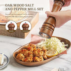 Wooden Salt and Pepper Grinder Set Refillable Salt & Pepper Mills Adjust for Coarseness, Crafted of Solid Oak Wood with Ceramic Stainless Steel Core, 8 Inches - 2 Packs
