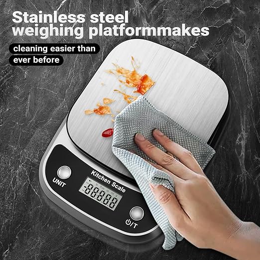 GRAM PRES Food Kitchen Scale Digital Weight Grams and Oz，Professional Digital Kitchen Food Scales 10kg/1g for Weight Loss Dieting Baking Cooking,Stainless Steel Weighing Platform,LCD Display
