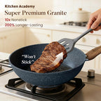 Kitchen Academy Pots and Pans Set Non Stick - 12 Piece Induction Kitchen Cookware Sets, Blue Granite Nonstick Cooking Pans Set