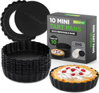 NutriChef 10-Piece Nonstick Mini Tart Pans with Removable Bottom - Heavy Duty 4 Inch Steel Quiche Pans, Oven & Dishwasher Safe, Fluted Side for Sweet & Savory Foods - Includes 200pcs Parchment Paper