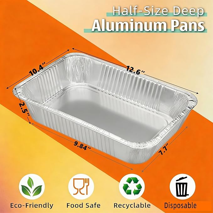 9x13 inch Aluminum Pans with Lids（30 sets）,Disposable Half Size Foil Pans with Lids, Deep Tin Foil Pan,Disposable Baking Pans for Cooking, Storing, Prepping, and Freezing Food,Oven-Safe