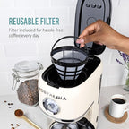 Nostalgia Classic Retro 10 Cup Coffee Maker - One-Touch Drip Brew, Reusable Filter - Anti-Drip, Auto Shutoff, & Time Display - Dishwasher Safe 50 oz Carafe - Cream