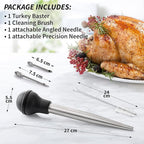 Zulay Kitchen Stainless Steel Turkey Baster for Cooking - Food Grade Metal Baster Syringe & Silicone Suction Bulb - Large Size With 2 Detachable Needles and Cleaning Brush