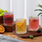 HomeVogue Hobnail Drinking Glasses Set of 6,12 oz Vintage Glassware Set Cocktail Glass Set, Embossed Clear Water Tumbler,for Beer, Whiskey,Juice and Various Mixed Drinks (12oz Clear)