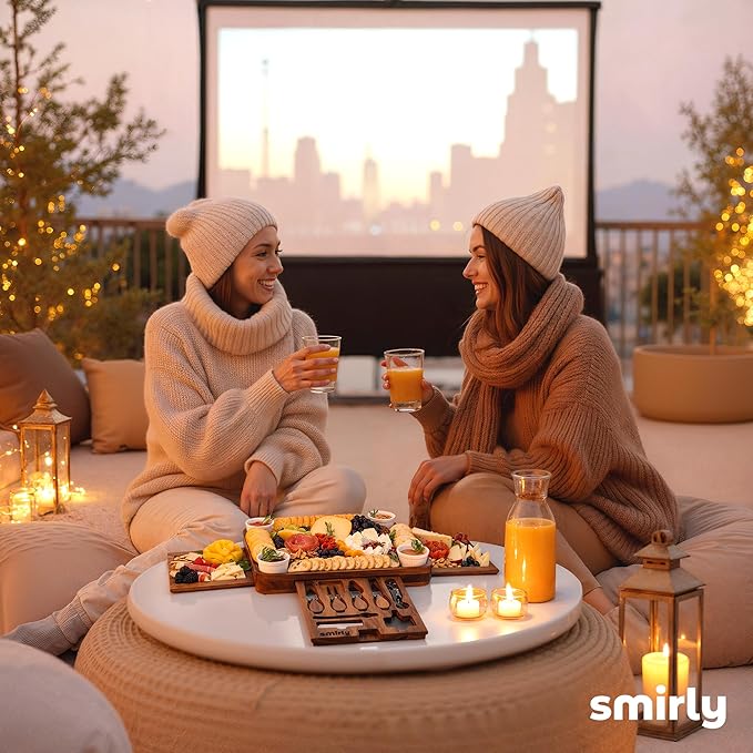 SMIRLY Charcuterie Boards Set, Large Cheese Board Set, Natural Walnut Wood Charcuterie Tray with Accessories - Housewarming Gifts New Home, Wedding & Bridal Shower Gifts for Women, Couples