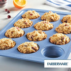 Farberware Easy Solutions Nonstick Bakeware Muffin/Cupcake Baking Pan, 12-cup with fill lines - Blue