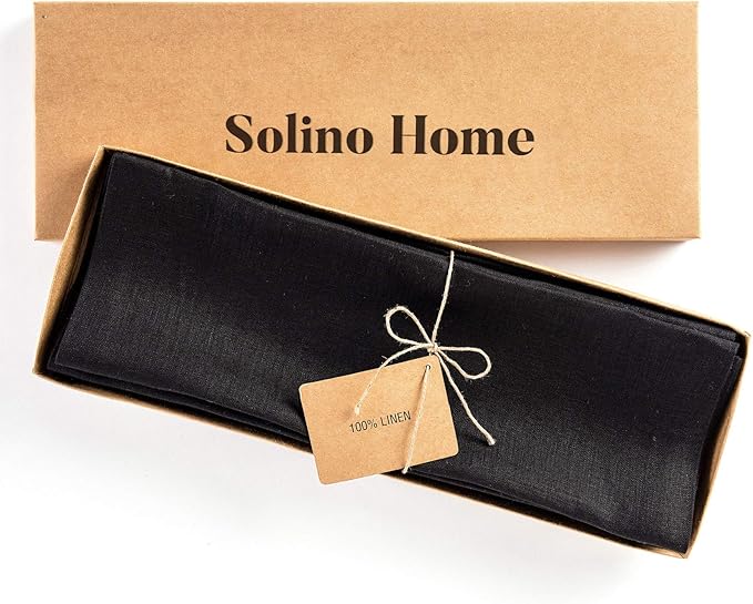 Solino Home Linen Black Placemats Set of 4 - 100% Pure Linen Placemats 14 x 19 Inch for Winter, Holiday, New Year - Fete