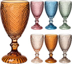 Colored Vintage Wine Glasses Set of 6 – colorful Glass Water Goblets, drinking glasses for Wedding, Holiday, or Fancy Glassware for everyday