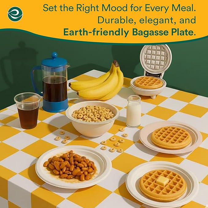 ECO SOUL Compostable Paper Plates 6 Inch (100 Count) Plates for Christmas Dessert, Heavy Duty, Eco-Friendly Sugarcane Bagasse Small Plates For Appetizer- Natural Brown