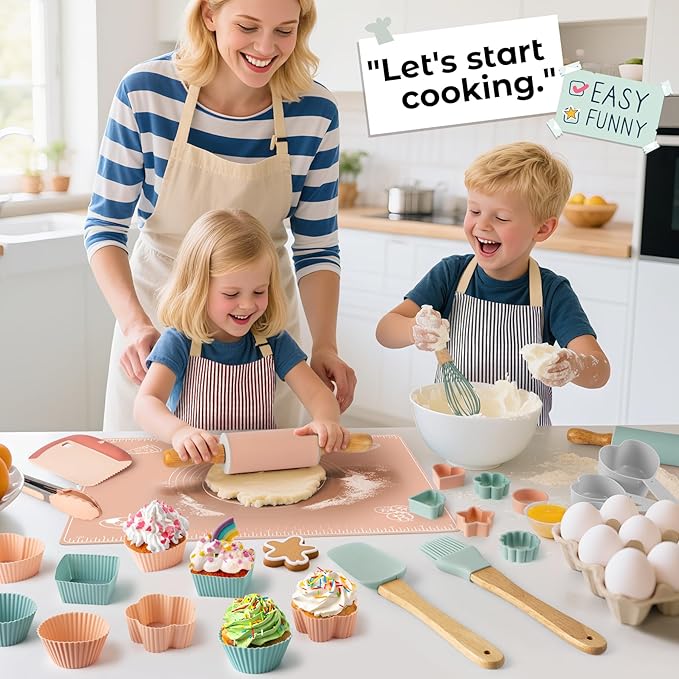 Ultimate Baking Kit for Kids - 38 Piece Kitchen Tools, Food Grade Silicone, BPA/BPS Free - Real Cooking Set for Ages 8-12 - Girls Boys Birthday Stocking Stuffer - Sage Green