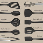 CAROTE Kitchen Utensil Set for Nonstick Cookware - 446°F Heat Resistant Silicone Cooking Utensils Set 10pcs, Dark Grey, Oderless Spatula, Turner