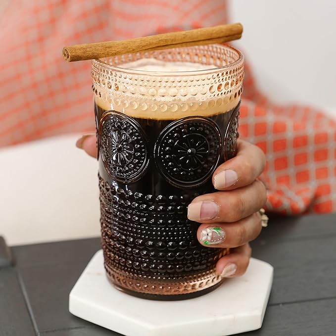 Kate Aspen Hobnail Beaded Floral Rose Gold Drinking Glasses Set of 6,(13 oz) Vintage Glassware Cocktail Glass Set,Juice Glass,Water Cups Great Hostess Gift & Gift for New Home Owners(Pack of 4)
