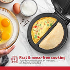 Holstein Housewares Stainless Steel 2 Section Omelet & Frittata Maker, Non Stick Coating, Easy To Clean, Indicator Lights, Compact Storage, Prepare Versatile Recipes in Minutes. 2 Portions, Black