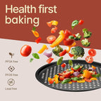 Bakken Pizza Baking Pan - Round Perforated Carbon Steel Pan with Non-Stick Marble Coating, Oversized Silicone Handle, Dishwasher Safe, High-Temperature Resistant, Durable & Easy Cleanup Gray, 2 Pack