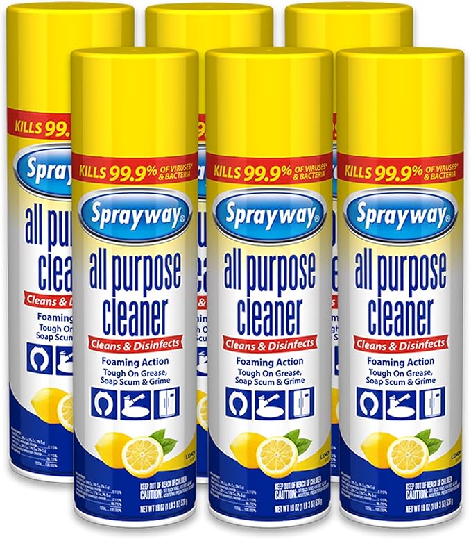 Sprayway All Purpose Cleaner with Lemon Scent, 19oz, Pack of 6 | Foaming Action, Clean, Disinfect, Deodorize | Tough on Grease, Soap Scum, Grime | EPA Approved, Kills 99.9% of Viruses & Bacteria