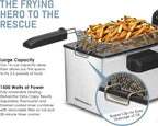 Elite Gourmet EDF-3500 Electric Immersion Deep Fryer. Removable Basket, Timer Control Adjustable Temperature, Lid with Viewing Window and Odor Free Filter,Stainless Steel,3.5 Quart / 14 Cup