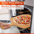 Loftern Wooden Pizza Peel 12 Inch Board with Engraved Sizes - Multi-Purpose Bamboo Pizza Cutting Board, Wood Pizza Peel, Pizza Spatula Paddle, and Serving Board with Size and Cutting Guide
