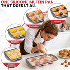 Silicone Muffin Pan - 6 Cups Regular Size Cupcake Pan Egg Bite Molds Muffin Pans for Baking - Nonstick, Easy to Pop, Bakeware for Oven Dishwasher Safe, BPA Free (6-Cups Pink)