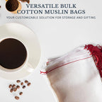 Celestial Gifts Muslin Bags - 100% Cotton Drawstring Bags Medium 100pcs, 5x7, Reusable Tea, Coffee, Jewelry, Gift, Spice Pouch and Sachet Bag - Made in USA - (Red Hem and Drawstring)