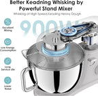 Kitchen in the box Stand Mixer - 6.5 Quart Mixing Bowl with Handle, 900 Watt Heavy Bread Dough Standing Mixers Tilt-head with Dough Hook, Whisk, Flat Beater and Splash Guard (Blue)