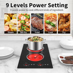 VBGK Electric Cooktop,12 Inch Built-in Radiant Electric Stove Top,110V 2100W 2 burner cooktop With 9 Heating Level, Timer & Kid Safety Lock, Sensor Touch Control 2 burner Induction Cooktop