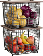 Wire Storage Basket For Kitchen Pantry and Counter - Stackable Wire Organizing Bin For Produce, Vegetable - Countertop Potato, Onion, Veggie Basket Brown