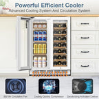 Wine and Beverage Refrigerator, 24 Inch Beverage Cooler Dual Zone with Glass Door, Under Counter Beverage Fridge with Upgraded 65 Cans 18 Bottles Large Capacity, White