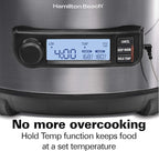 Hamilton Beach Portable 6 Quart Set & Forget Digital Programmable Slow Cooker with Lid Lock, Temperature Probe, Dishwasher Safe Crock & Lid, Black Stainless (33866)