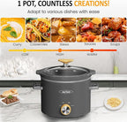 SUNVIVIPRO Small Slow Cooker with Removable Ceramic Pot, Food Warmer with 3 Heating Settings & Dishwasher Safe Glass Lid, Grey