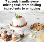 Hamilton Beach Electric Stand Mixer, 4 Quarts, Dough Hook, Flat Beater Attachments, Splash Guard 7 Speeds with Whisk, Silver