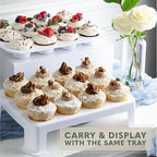 MosJos EXTRA TALL DOME Cupcake Carrier, White Cupcake Holder Carries 24 Cupcake Storage Container, Muffin Traveler Two Tier Stand Reusable Cupcake Box
