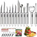 BURLIHOME 12 Pack Vegetable and Fruit Carving Tools, Chef Garnish Tools, Melon Baller Scoop Set, Lemon Zester, Vegetable Peeler, Apple Corer, Stainless Steel Carving Knife Set for Fruits