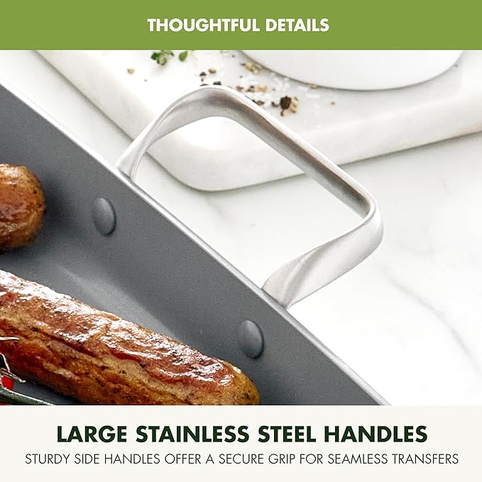 GreenPan Valencia Pro Ceramic Nonstick 18" x 11" Double Burner Griddle Pan, Hard Anodized PFAS-Free, Induction Ready Cookware, Compatible on All Cooktops, Dishwasher Safe, Oven Safe to 600F, Gray