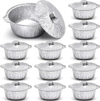 Ziliny 12 Pcs Disposable Aluminum Pot with Lid Round Foil Pans Disposable Cookware Food Container for Vacation Trips Camping Baking Heating Cooking (33.8 oz)
