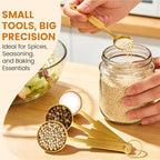 Gold 304 Stainless Steel Measuring Cup and Spoon Set, Stackable, 8-Piece, Long Handle for Narrow Bottles, Premium Gold Kitchen Utensils for and Cooking