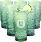 Large Capacity 16 oz Hobnail Drinking Glasses Set of 6, Vintage Glassware Drinking Glasses, Gradual Dark Green Water Glasses Tumbler, Cups for Kitchen, Juice, Beer, Cocktail, Whiskey