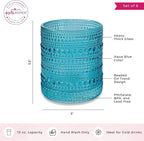 Kate Aspen Hobnail Beaded Drinking Glasses Vintage Glassware Set | Cocktail Glass Set, Juice Glass, Water Cups | Makes A Great Hostess Gift, Gift for Newlyweds (Aqua Blue)