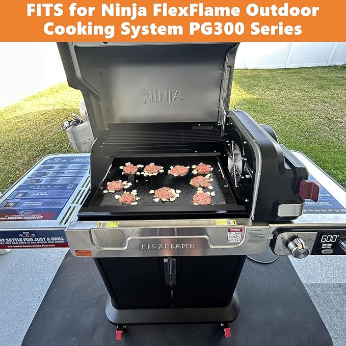 Safbbcue Griddle Insert for Ninja FlexFlame PG300 Series, Carbon Steel Nonstick Full-Size Griddle Insert with Grease Drain and Handle for Ninja Flex Flame Replacement Parts for XSKFULGRIDLE