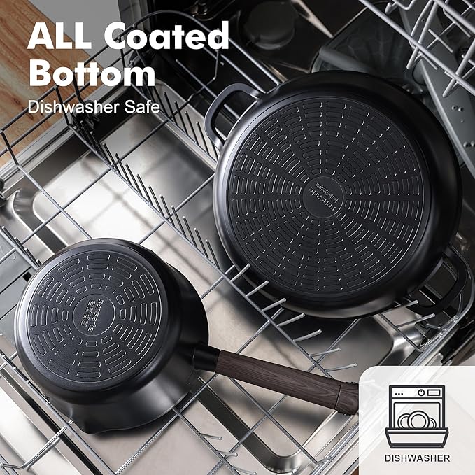 SENSARTE 17Pcs Nonstick Cookware Set Pots and Pans Set Kitchen Cooking Frying Pans with Stay-cool Handle, Dishwasher Safe, Induction Compatible, PFOA/PFOS Free, Black