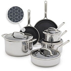 GreenPan Spectra 10 Piece Cookware Set,Hybrid Tri-Ply Stainless Steel, PFAS-Free Ceramic Nonstick Textured Cooking Surface,Induction Pots & Pans with Lids, Dishwasher Safe,Oven & Broiler Temp to 850˚F