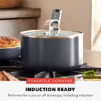 GreenPan x Bobby Flay 1.67QT Nonstick Saucepan with Glass Lid, PFAS-Free Diamond Ceramic, Induction Suitable, Stay-Cool Silicone Handle, Easy Clean Dishwasher & Oven Safe, Chef Pan, Graphite